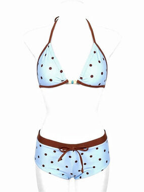 Polka Dot Bikini in Blue & Brown Like New